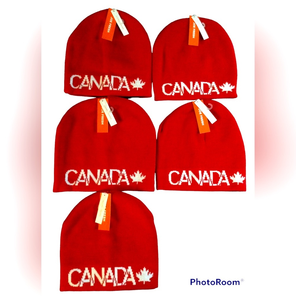 ✅ X5 BRAND NEW WITH TAG Canada Maple Leaf Red Reversible Winter Hat/Toques/Tuque